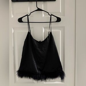 BB Dakota Black Feather Trim Cami Top